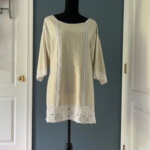 Cream Crochet Trim Tunic Top